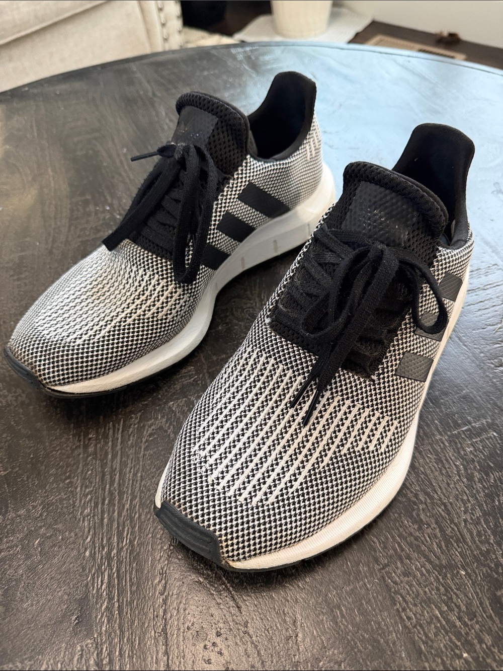 adidas Men’s Black and White Knit Athletic Sneakers